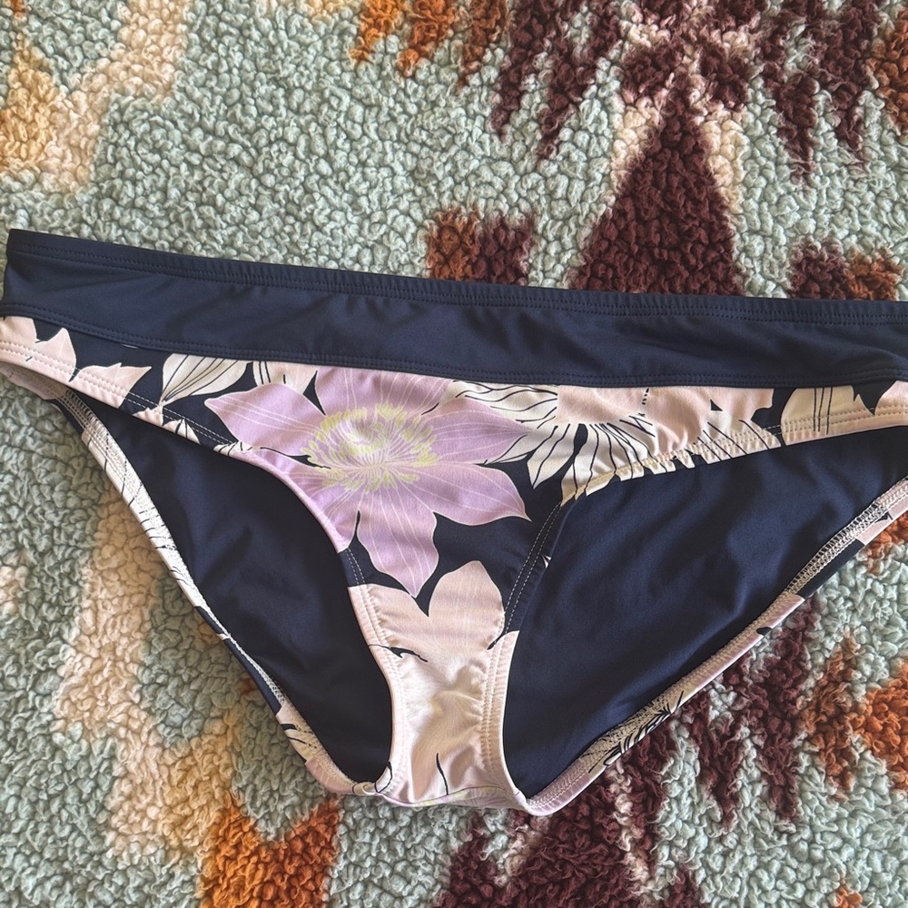 Carve Designs Navy Blue Floral Bikini Bottoms with Pale Pink Flower